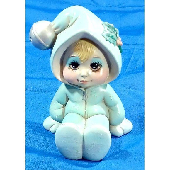 Masterpiece Other - Ceramic Hand Painted Baby Toddler Snow Bunny Suit Shelf Sitter Statue Fi…